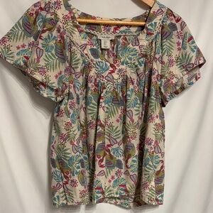 Haute Hippie Boho Multicolor Floral Blouse SZ L 100% Cotton